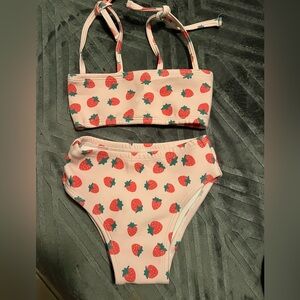 Girl’s 3-4 Y Opal Moon Strawberry Print Bikini Set - Pink & Red